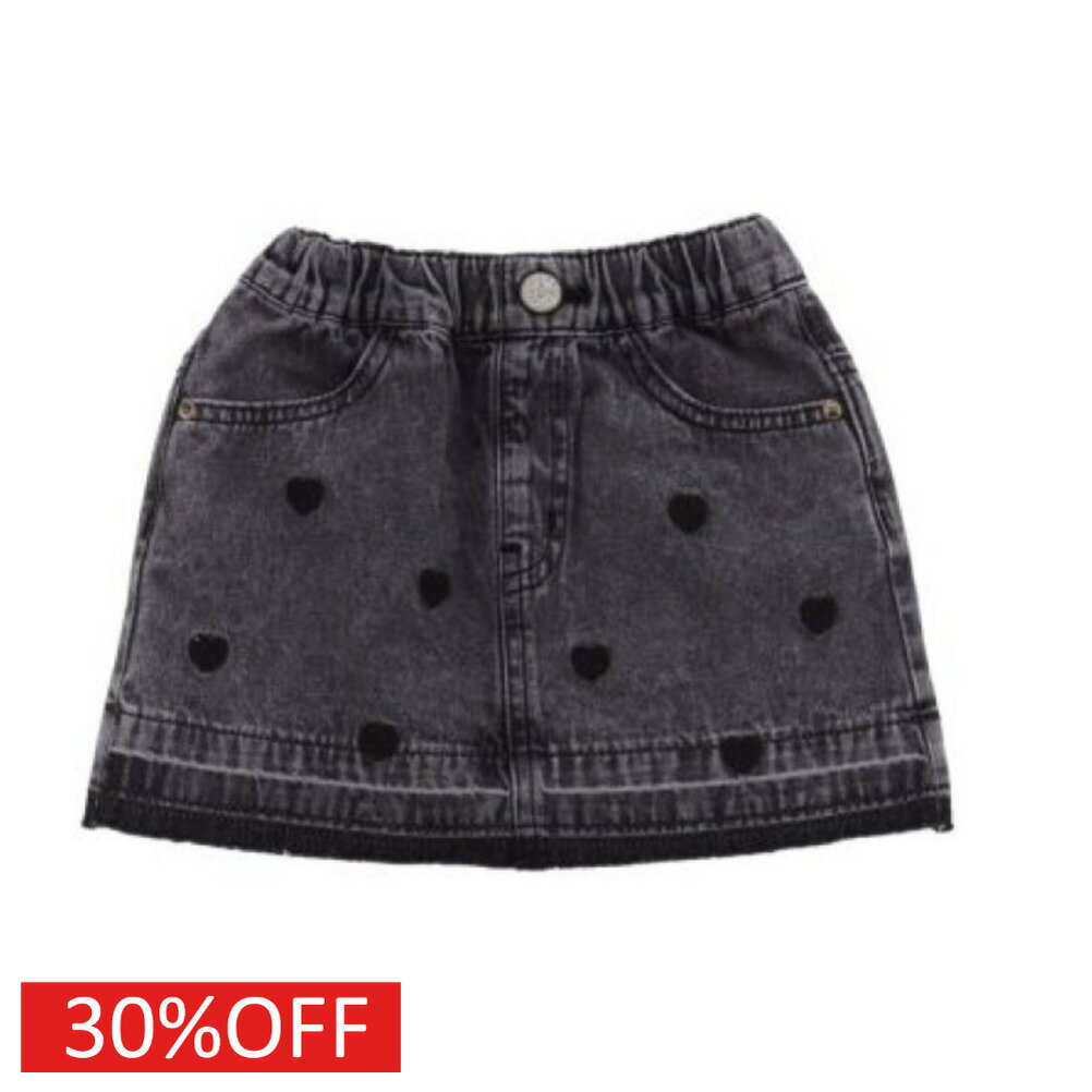 【ocean＆ground/オーシャンアンドグラウンド/子供服/ベビー/キッズ/ジュニア】 セール 【30%OFF】 ハート刺繍デニムミニスカート ブラック(BK)