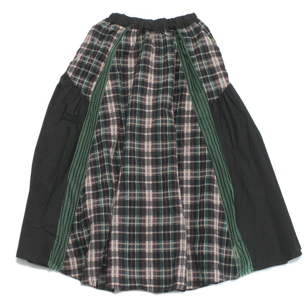 喇叭裙 - 【ユニカ/UNICA/子供服/キッズ/女の子】 チェックコンビネーションギャザースカート ブラック×グリーン(49)