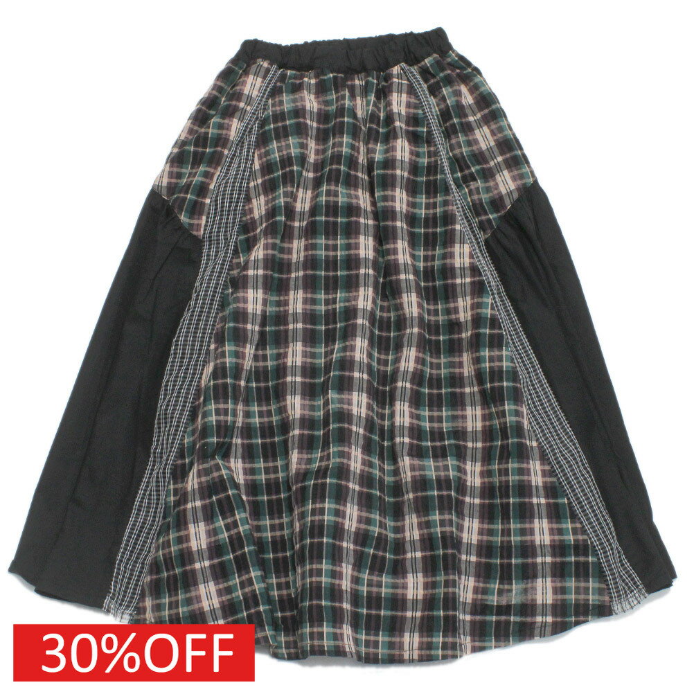 乐天商城 - 【ユニカ/UNICA/子供服/キッズ/女の子】 セール 【30%OFF】 チェックコンビネーションギャザースカート ブラック×オフホワイト(54)