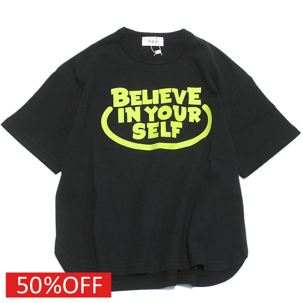 樂天商城 - 【FOV/フォブ/こども服/キッズ/親子/カジュアル】 セール 【50%OFF】 BELIEVE 6分袖 Tシャツ ブラック(BK)