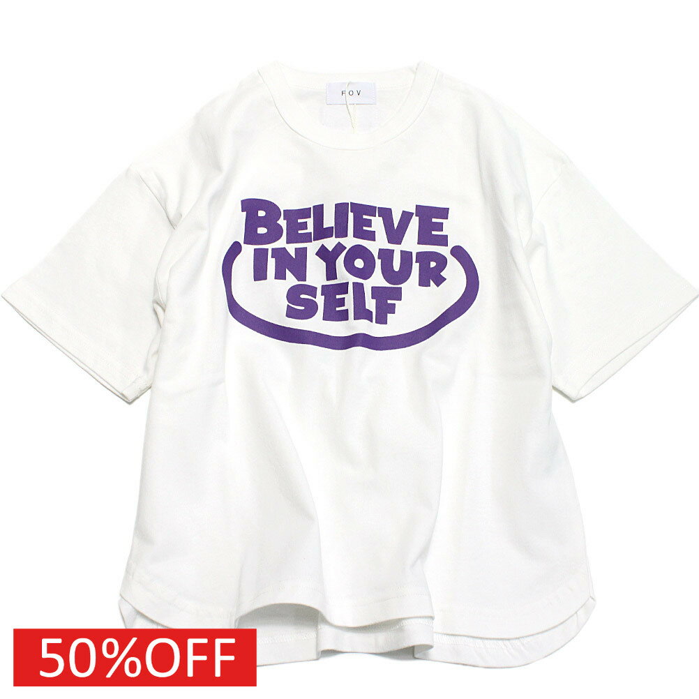 樂天商城 - 【FOV/フォブ/こども服/キッズ/親子/カジュアル】 セール 【50%OFF】 BELIEVE 6分袖 Tシャツ ホワイト(WH)