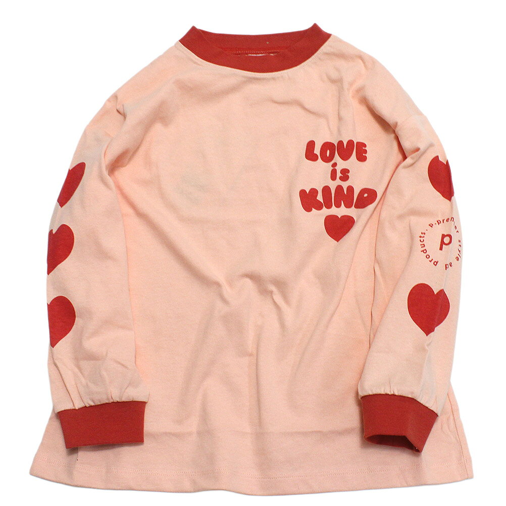 ハートデザイン長袖Tシャツピンク