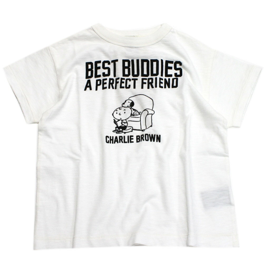 【子ども服/デニムダンガリー/スヌーピーコラボ/DENIM DUNGAREE/ジュニア服】 テンジク SNOOPY BUDDIES TEE 1W白