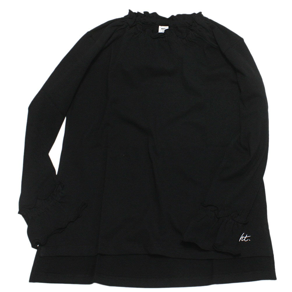 【NHT/エヌエイチティー/女の子/保育園着/子供服/キッズ】 フリルロングTシャツ ブラック(BK)