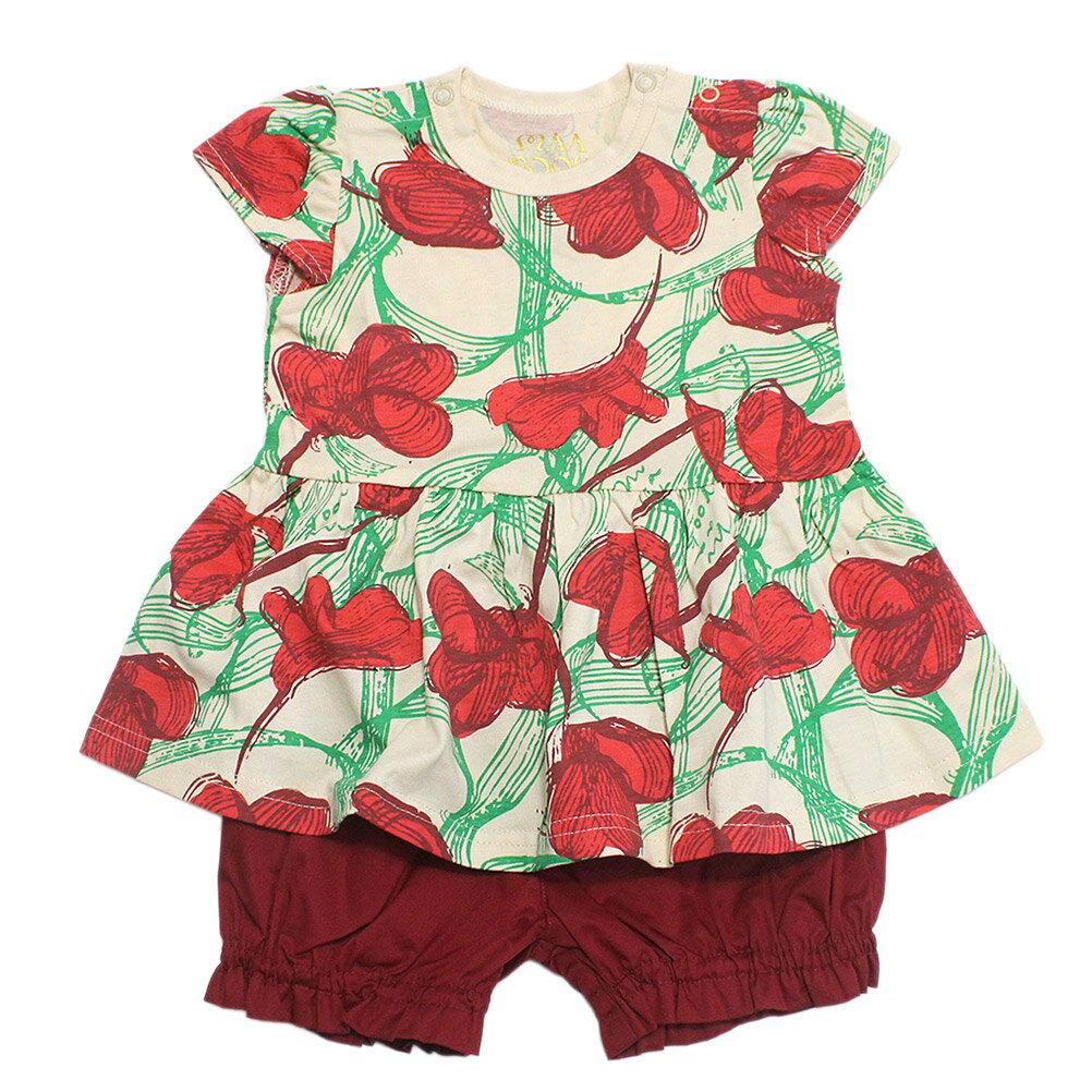 【マルーク/maarook/ベビー服/子供服/Wonder apartment】 レッドリボンフラワーPT天竺babyセット アカ系(23)