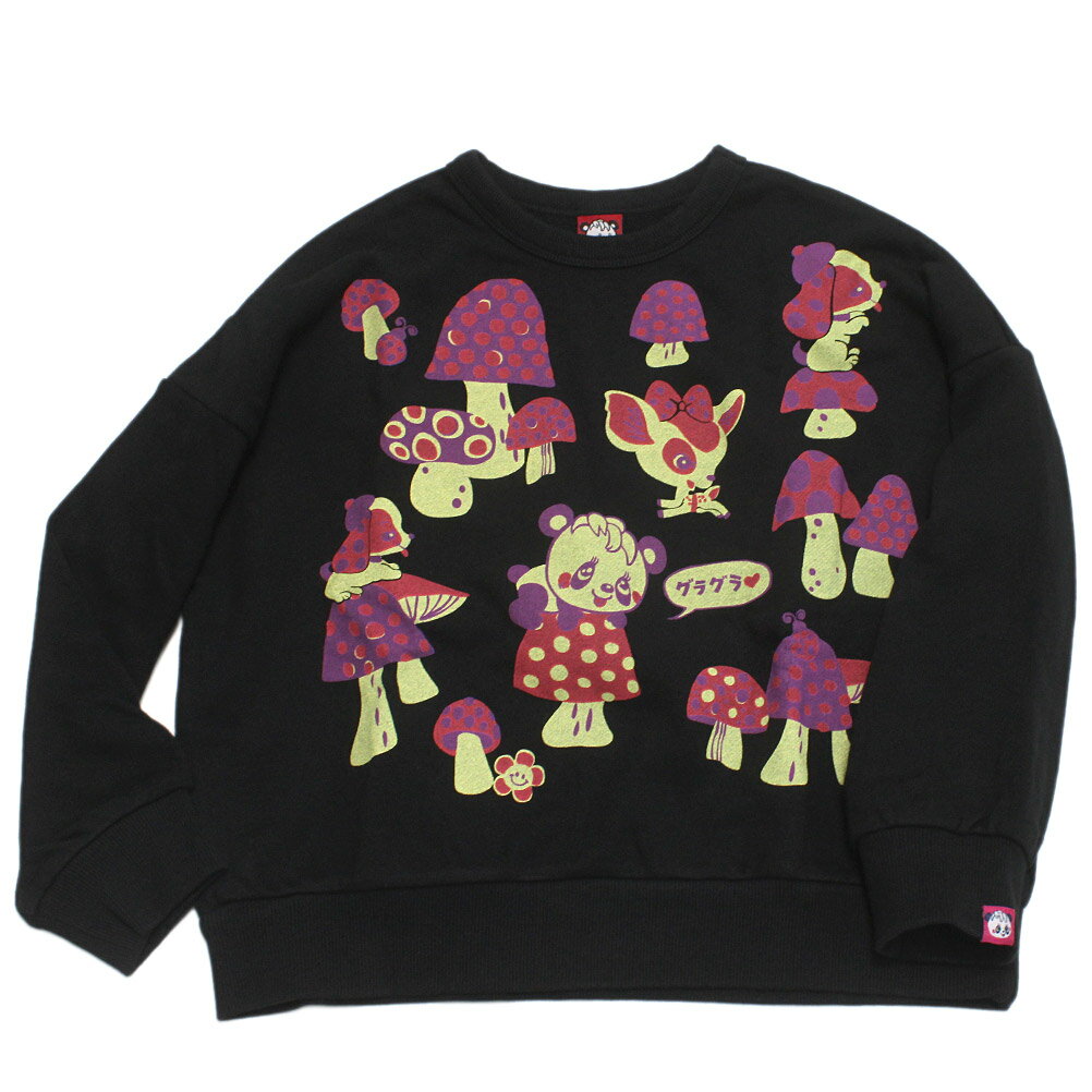 【グラグラ/GRANDGROUND/キッズ/ガールズ】 キノコ ワイドトレーナー ブラック