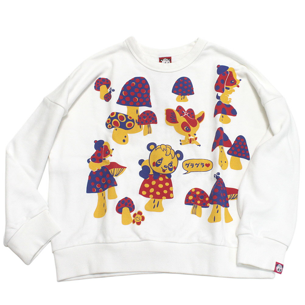 【グラグラ/GRANDGROUND/キッズ/ガールズ】 キノコ ワイドトレーナー オフホワイト
