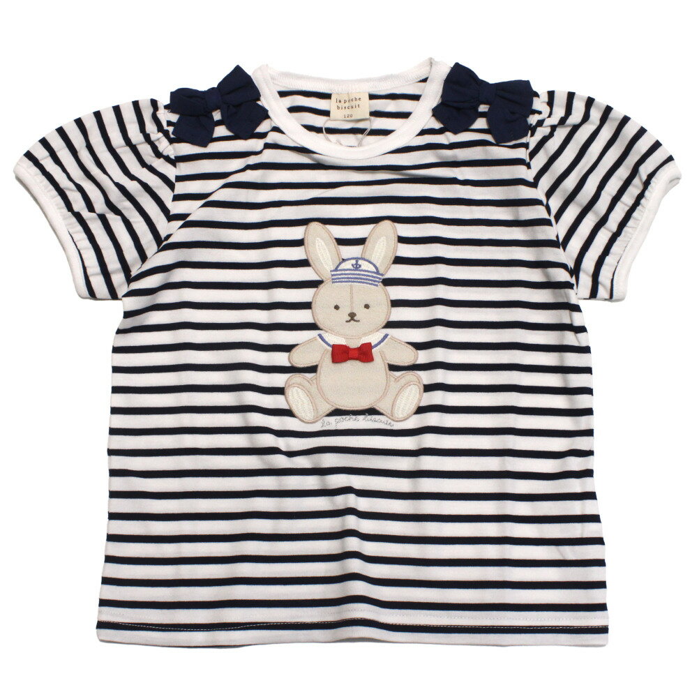 乐天商城 - 【la poche biscuit】【子供服】【ラ ポシェ ビスキュイ】【子ども服】 うさぎ×リボン半袖Tシャツ ネイビー(NV)