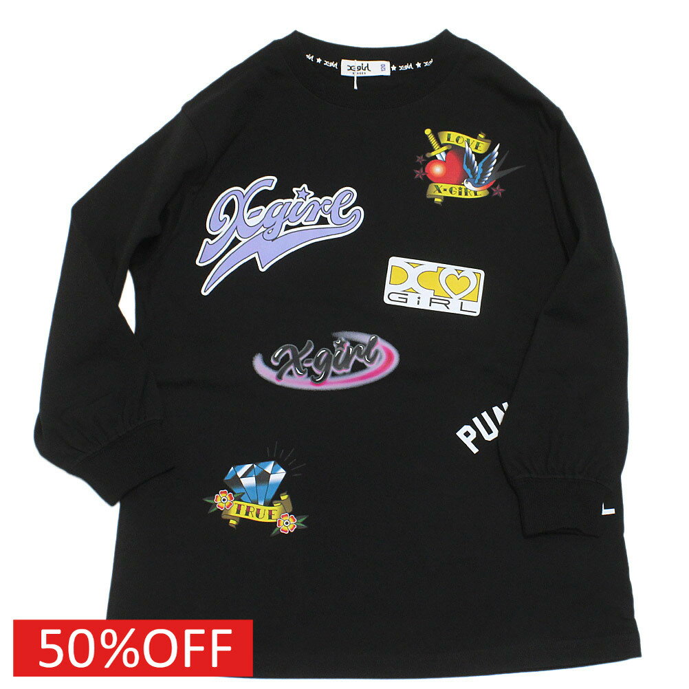 樂天商城 - 【X-GIRL STAGES/エックスガール/エックスガールステージズ/子供服/女の子】 セール 【50%OFF】 MIXロゴ長袖Tシャツ クロ(80)
