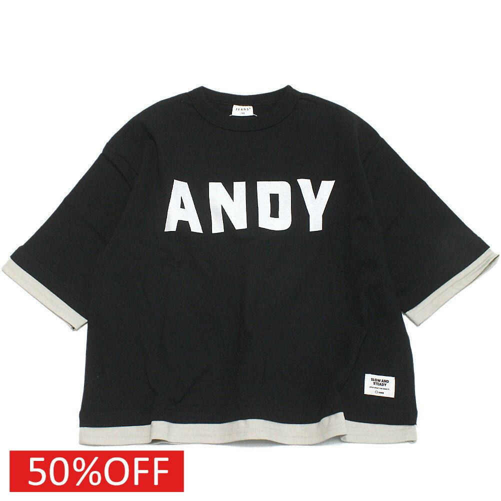 樂天商城 - 【JEANS.B/ジーンズベー】 セール 【50%OFF】 ANDYレイヤード風Tシャツ(5分袖） ブラック(BK)