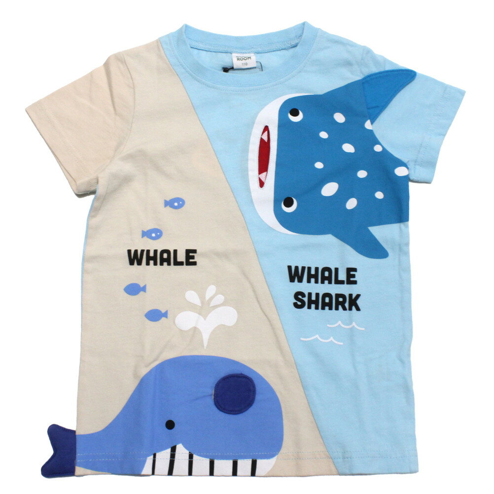 樂天商城 - 【知育玩具/子供服/ベビー/キッズCHEEK ROOM/チークルーム】 くじらとさめ Tシャツ サックス(SA)