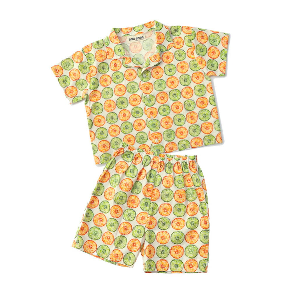 Short Sleeves - 子供服 男の子 女の子ami amie アミアミ カラフル柄セットアップ グリーン(22)