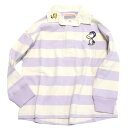 【子ども服/デニムダンガリー/スヌーピーコラボ/DENIM DUNGAREE/ジュニア服】 ワイドボーダー SNOOPY ラガーシャツ 6Pピンク