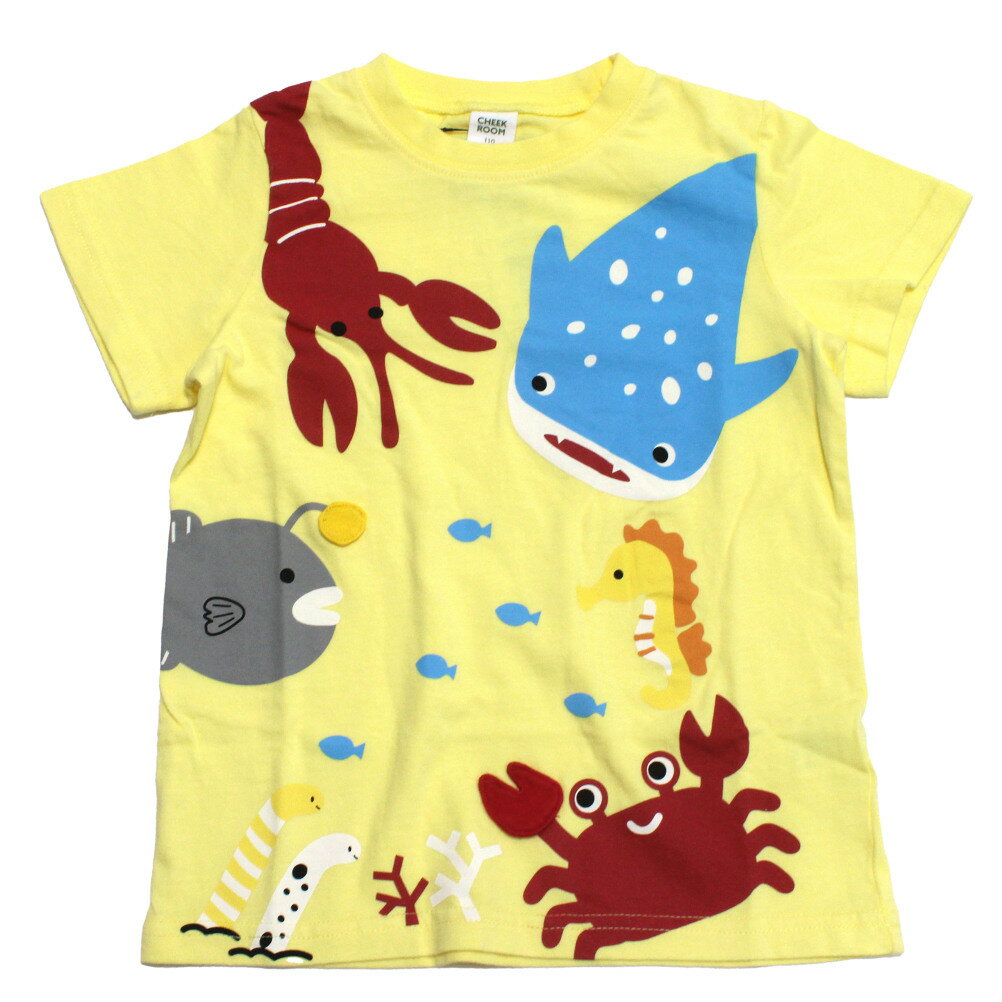 【知育玩具/子供服/ベビー/キッズCHEEK ROOM/チークルーム】 海の魚たち Tシャツ イエロー(YE)