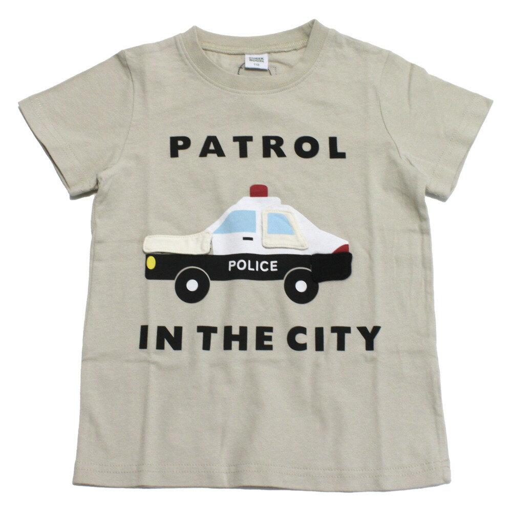 樂天商城 - 【知育玩具/子供服/ベビー/キッズCHEEK ROOM/チークルーム】 パトカー Tシャツ アイボリー(IV)