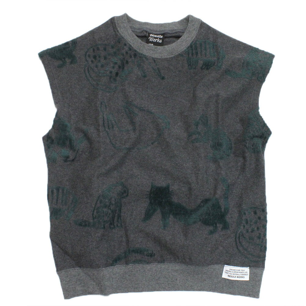 樂天商城 - 【ニードルワークス/ジュニア服/NEEDLEWORKS】 CATフロッキージャガード天竺BIGベスト チャコール