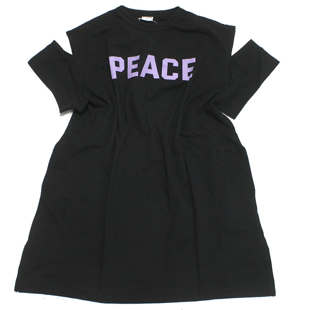 【SECONDセカンド/子供服/アウトドア/カジュアル/キッズ/ジュニア】 PEACE肩あきワンピース ブラック(BK)