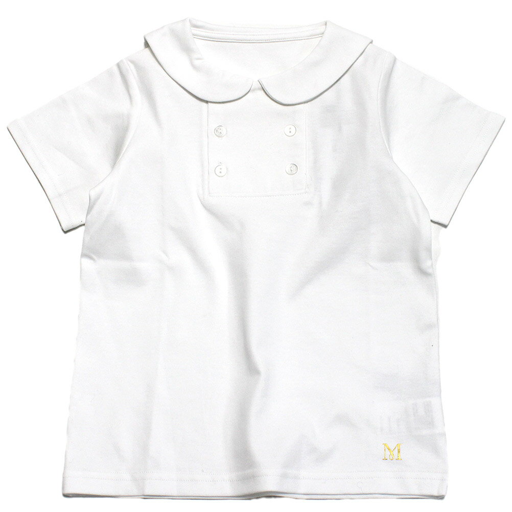 【マルーク/maarook/ベビー服/子供服/Wonder apartment】 スムースセーラー衿Tシャツ シロ(1)