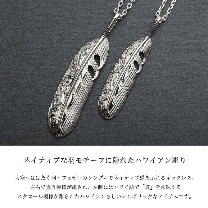 ミリオンベルのハワイアンジュエリー ネックレス ハワイアンジュエリー スクロール ペアネックレス 刻印無料 誕生石入れ可(有料) フェザーネックレス 羽根 羽 【M】 【L】 シルバー925 BY THE SEA バイザシー | カップル 夫婦 プレゼント 【品番：CG-SP323MLP】｜アングル2