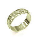 ハワイアンジュエリー オーダーメイド リング 幅6mm 厚み1.2mm バレル 14Kグリーンゴールド マイレリーフ カットアウト オーダーメイド リング 指輪...