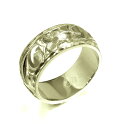 ハワイアンジュエリー オーダーメイド リング 幅8mm 厚み2mm バレル 14Kグリーンゴールド スクロール ダイヤモンドカット オーダーメイド リング 指輪...