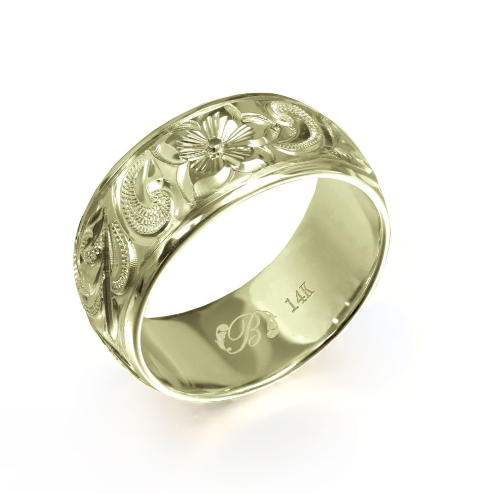 ハワイアンジュエリー オーダーメイド リング 幅8mm 厚み1.2mm バレル 14Kグリーンゴールド カレイキニ プレーン オーダーメイド リング 指輪 結婚...