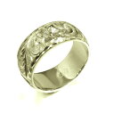 ハワイアンジュエリー オーダーメイド リング 幅8mm 厚み1.5mm バレル 14Kグリーンゴールド カレイキニ ダイヤモンドカット オーダーメイド リング 指輪 結婚指輪 マリッジリング | メンズ レディース 誕生日 プレゼント 【品番:GB8E-C15】