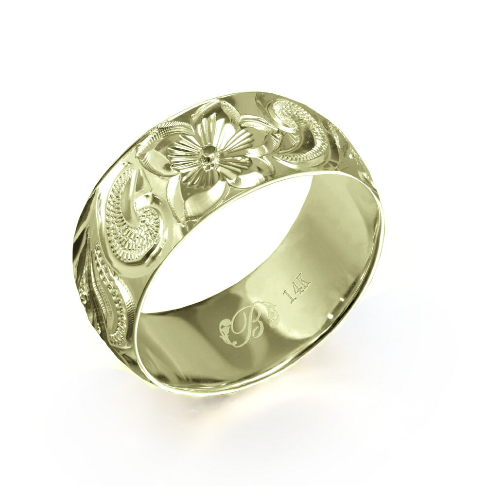 ハワイアンジュエリー オーダーメイド リング 幅8mm 厚み1.2mm バレル 14Kグリーンゴールド カレイキニ ノーエッジ オーダーメイド リング 指輪 結婚指輪 マリッジリング | メンズ レディース 誕生日 クリスマス プレゼント 【品番：GB8E-E】