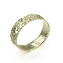 ハワイアンジュエリー オーダーメイド リング 幅4mm 厚み1.2mm フラット 14Kグリーンゴールド マイレ&カレイキニ ノーエッジ オーダーメイド リング...