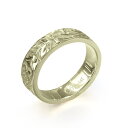 ハワイアンジュエリー オーダーメイド リング 幅4mm 厚み2mm フラット 14Kグリーンゴールド マイレ&カレイキニ ノーエッジ オーダーメイド リング 指...