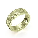 ハワイアンジュエリー オーダーメイド リング 幅6mm 厚み2mm フラット 14Kグリーンゴールド スクロール ノーエッジ オーダーメイド リング 指輪 結婚...