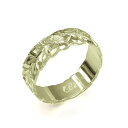 ハワイアンジュエリー オーダーメイド リング 幅6mm 厚み1.2mm フラット 14Kグリーンゴールド マイレリーフ カットアウト オーダーメイド リング 指輪 結婚指輪 マリッジリング | メンズ レディース 誕生日 プレゼント 【品番:GF6B-A】