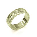 ハワイアンジュエリー オーダーメイド リング 幅6mm 厚み2mm フラット 14Kグリーンゴールド マイレリーフ カットアウト オーダーメイド リング 指輪 結婚指輪 マリッジリング | メンズ レディース 誕生日 プレゼント 【品番:GF6B-A20】