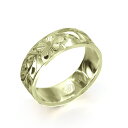 ハワイアンジュエリー オーダーメイド リング 幅6mm 厚み1.5mm フラット 14Kグリーンゴールド マイレリーフ ノーエッジ オーダーメイド リング 指輪...