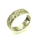 ハワイアンジュエリー オーダーメイド リング 幅6mm 厚み2mm フラット 14Kグリーンゴールド マイレ&カレイキニ ダイヤモンドカット オーダーメイド リ...