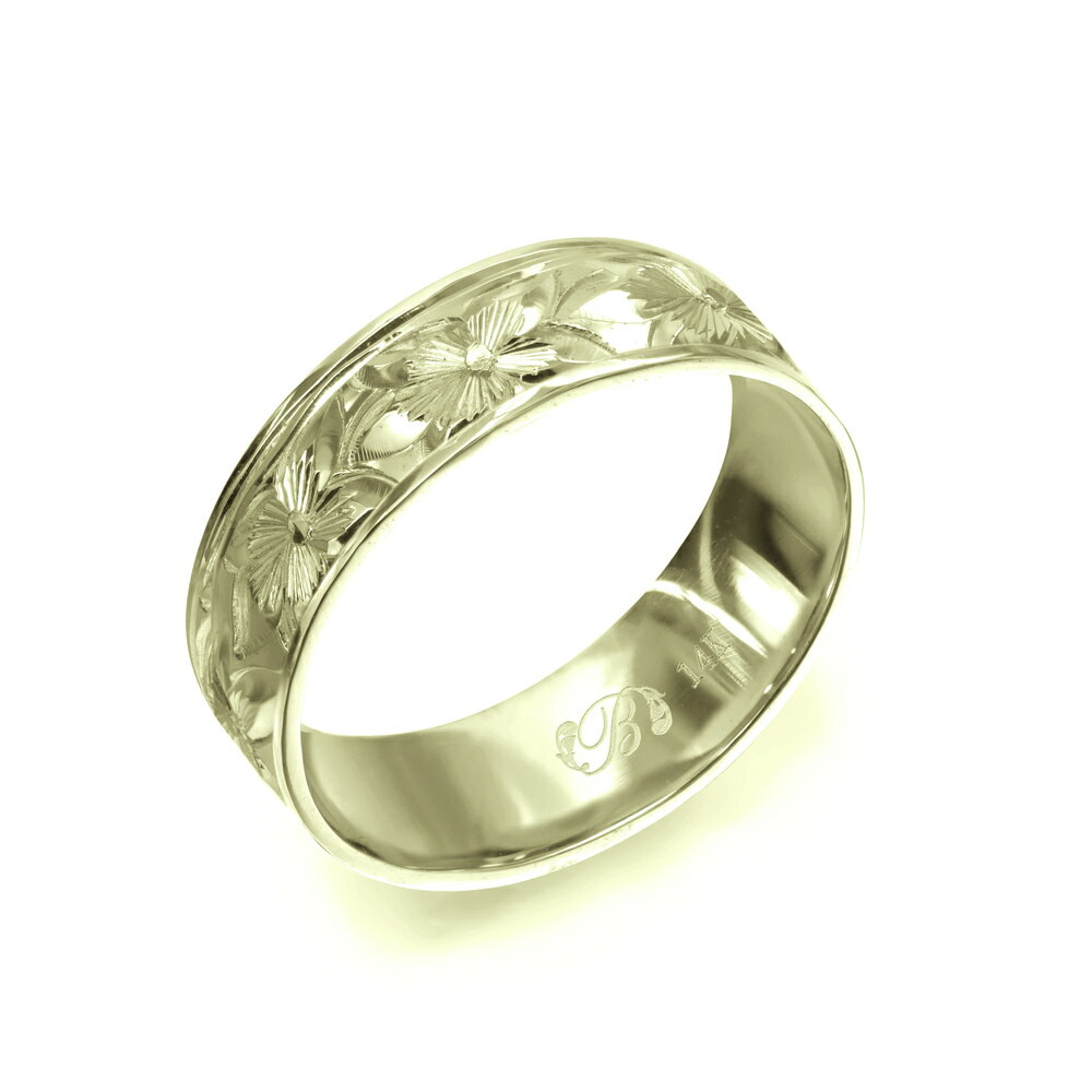 ハワイアンジュエリー オーダーメイド リング 幅6mm 厚み1.2mm フラット 14Kグリーンゴールド プルメリア プレーン オーダーメイド リング 指輪 結婚指輪 マリッジリング | メンズ レディース 誕生日 プレゼント 【品番：GF6D-B】