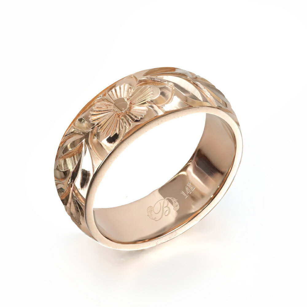 ハワイアンジュエリー オーダーメイド リング 幅6mm 厚み2mm バレル 14Kピンクゴールド マイレリーフ ノーエッジ オーダーメイド リング 指輪 結婚指...