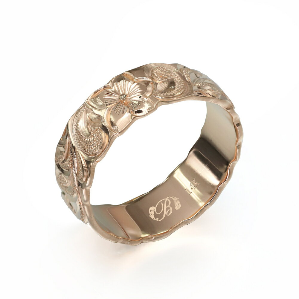 ハワイアンジュエリー オーダーメイド リング 幅6mm 厚み1.2mm バレル 14Kピンクゴールド カレイキニ カットアウト オーダーメイド リング 指輪 結...