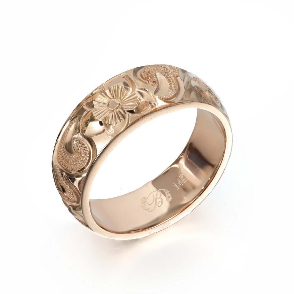 Rakuten - ハワイアンジュエリー オーダーメイド リング 幅6mm 厚み2mm バレル 14Kピンクゴールド カレイキニ ノーエッジ オーダーメイド リング 指輪 結婚指輪 マリッジリング | メンズ レディース 誕生日 プレゼント 【品番：PB6E-E20】