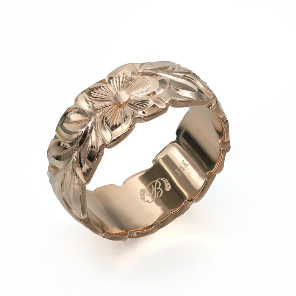 ハワイアンジュエリー オーダーメイド リング 幅8mm 厚み1.5mm バレル 14Kピンクゴールド マイレリーフ カットアウト オーダーメイド リング 指輪 ...