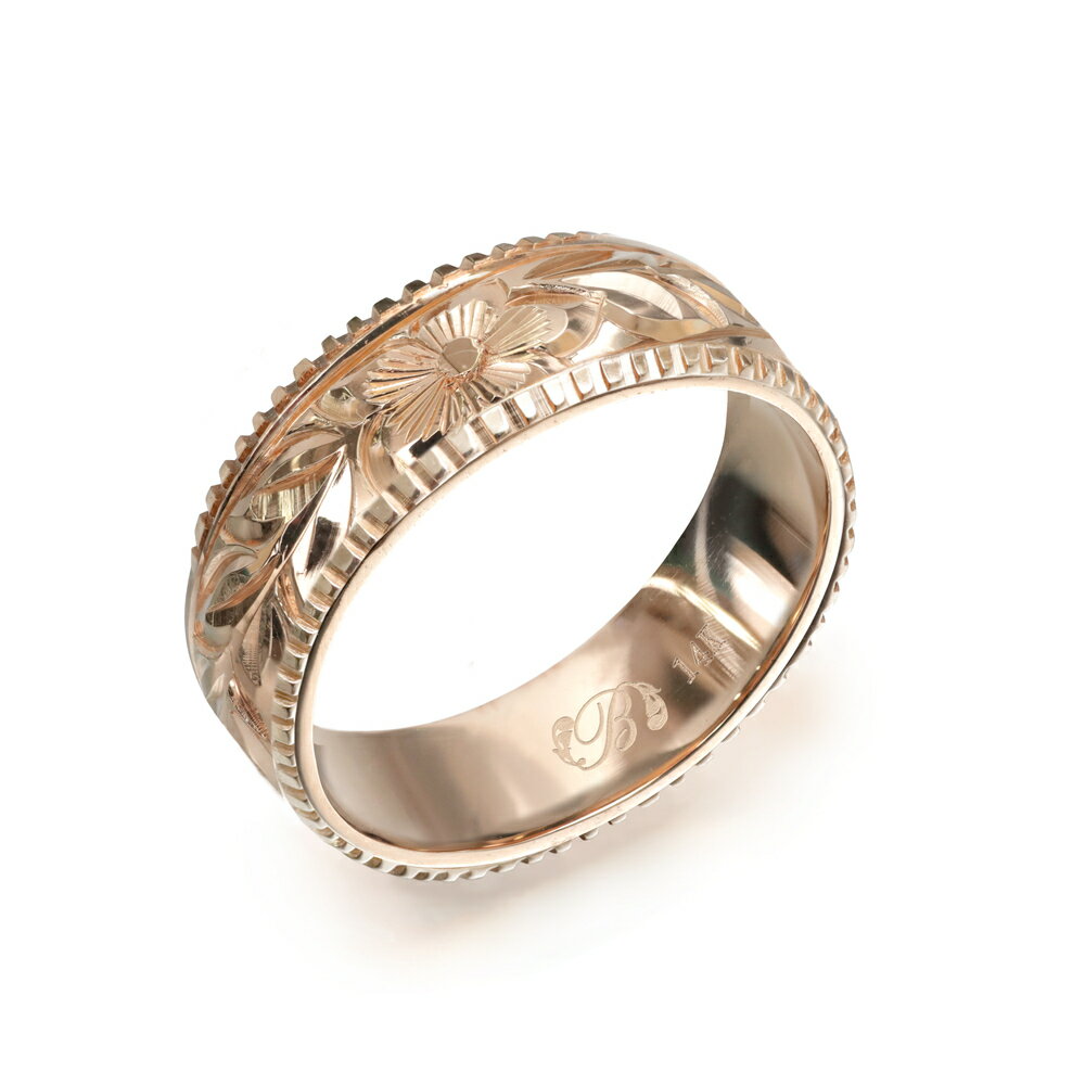 ハワイアンジュエリー オーダーメイド リング 幅6mm 厚み1.2mm フラット 14Kピンクゴールド マイレリーフ コインエッジ オーダーメイド リング 指輪...