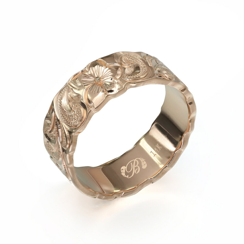 ハワイアンジュエリー オーダーメイド リング 幅6mm 厚み1.5mm フラット 14Kピンクゴールド カレイキニ カットアウト オーダーメイド リング 指輪 ...