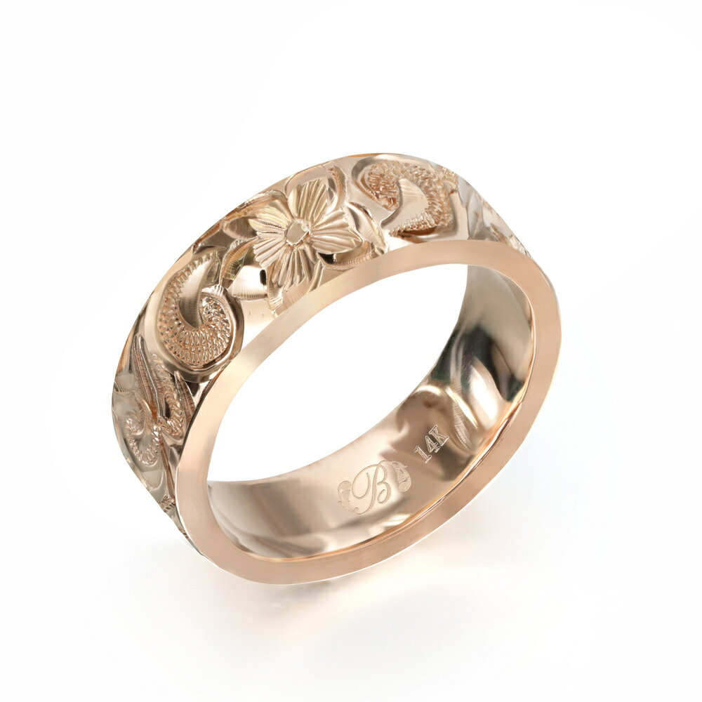 ハワイアンジュエリー オーダーメイド リング 幅6mm 厚み2mm フラット 14Kピンクゴールド カレイキニ ノーエッジ オーダーメイド リング 指輪 結婚指...