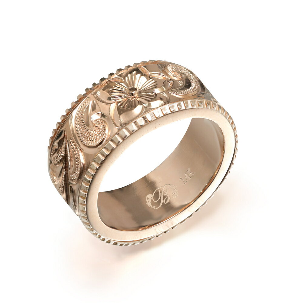 ハワイアンジュエリー オーダーメイド リング 幅8mm 厚み2mm フラット 14Kピンクゴールド カレイキニ コインエッジ オーダーメイド リング 指輪 結婚...