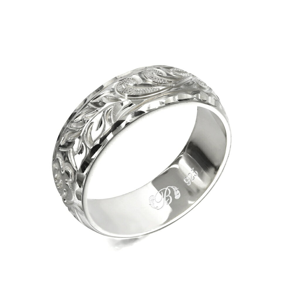 ハワイアンジュエリー オーダーメイド リング 幅6mm 厚み1.5mm バレル シルバー925 マイレ&カレイキニ ダイヤモンドカット オーダーメイド リング ...