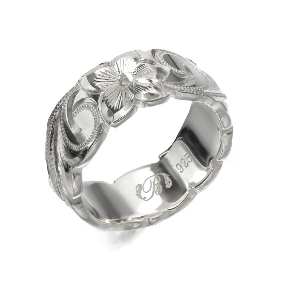 ハワイアンジュエリー オーダーメイド リング 幅8mm 厚み1.5mm バレル シルバー925 スクロール カットアウト オーダーメイド リング 指輪 結婚指輪...