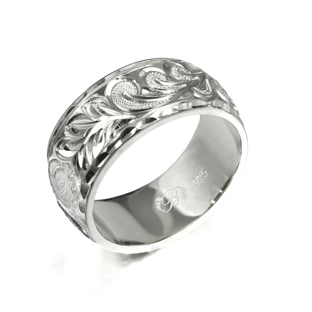 ハワイアンジュエリー オーダーメイド リング 幅8mm 厚み2mm バレル シルバー925 マイレ&カレイキニ ダイヤモンドカット オーダーメイド リング 指輪...