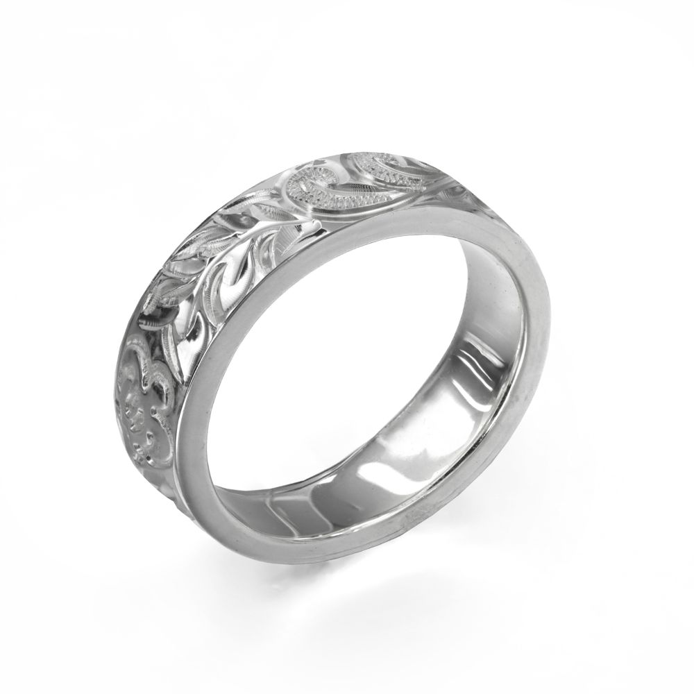 ハワイアンジュエリー オーダーメイド リング 幅4mm 厚み2mm フラット シルバー925 マイレ&カレイキニ ノーエッジ オーダーメイド リング 指輪 結婚...