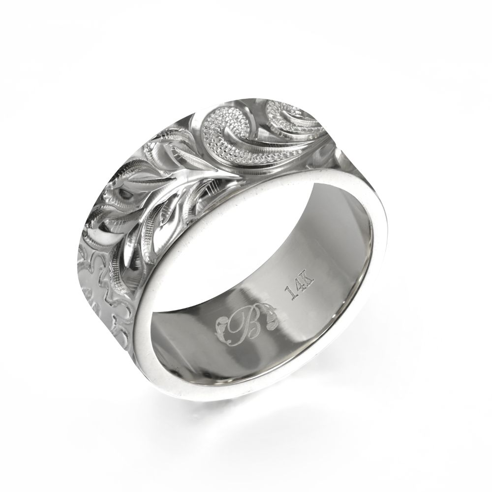 ハワイアンジュエリー オーダーメイド リング 幅8mm 厚み1.5mm フラット シルバー925 マイレ&カレイキニ ノーエッジ オーダーメイド リング 指輪 ...