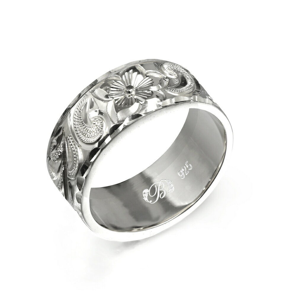 ハワイアンジュエリー オーダーメイド リング 幅8mm 厚み1.5mm フラット シルバー925 カレイキニ ダイヤモンドカット オーダーメイド リング 指輪 ...